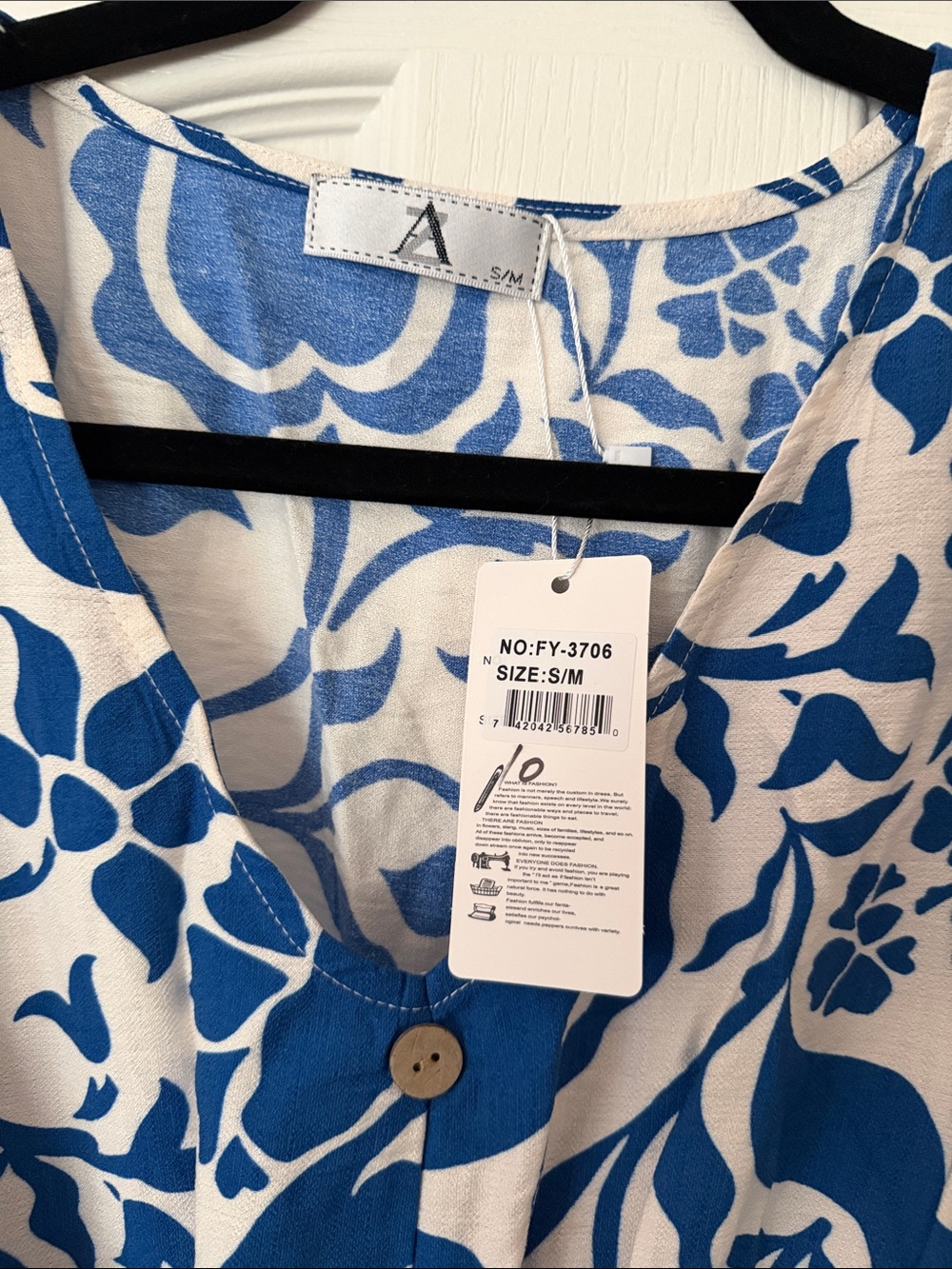 NWT Women’s Blue and White Floral Midi Dress with Tie Waist - Picture 2 of 3
